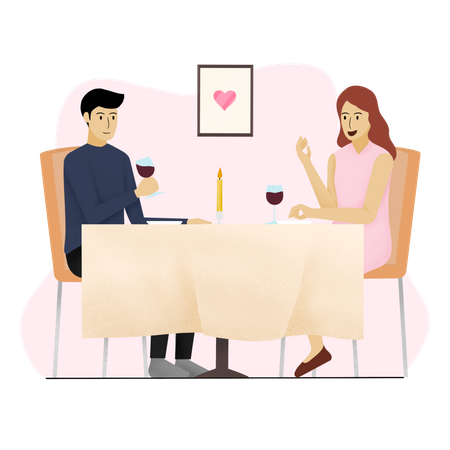 Casal desfrutando de um jantar à luz de velas no dia dos namorados  Ilustração