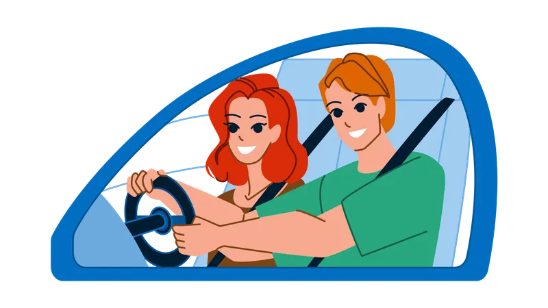 Casal dirigindo carro  Ilustração