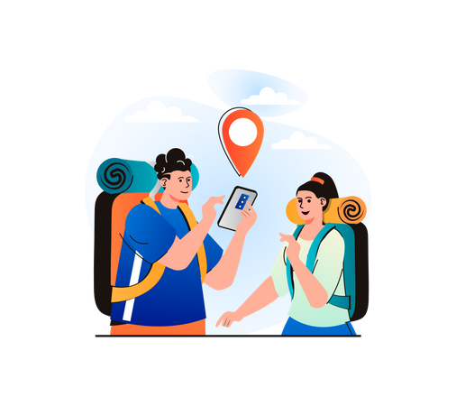 Casal discutindo o destino de viagem  Ilustração