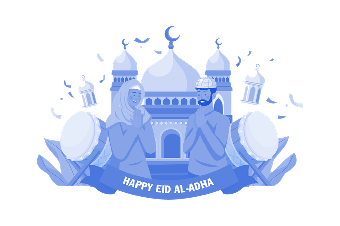 Casal dizendo feliz eid  Ilustração