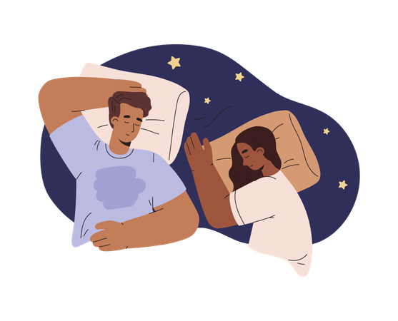 Casal dormindo junto na cama  Ilustração