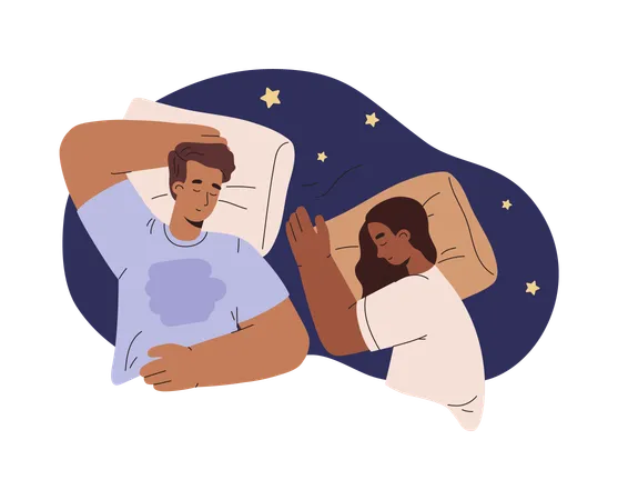 Casal dormindo junto na cama  Ilustração