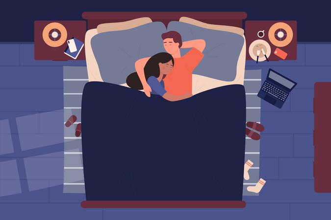 Casal dormindo na cama  Ilustração