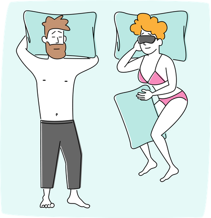 Casal dormindo na cama confortável  Ilustração