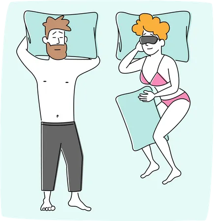 Casal dormindo na cama confortável  Ilustração