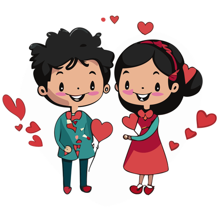 Casal feliz com coração  Ilustração