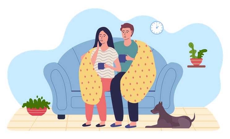 Casal em auto-isolamento  Ilustração