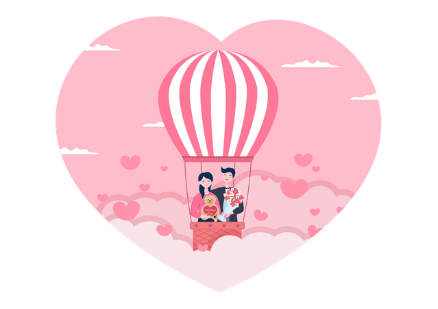 Casal em balão de ar  Ilustração