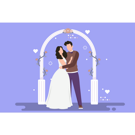 Casal em pé no dia do casamento  Ilustração