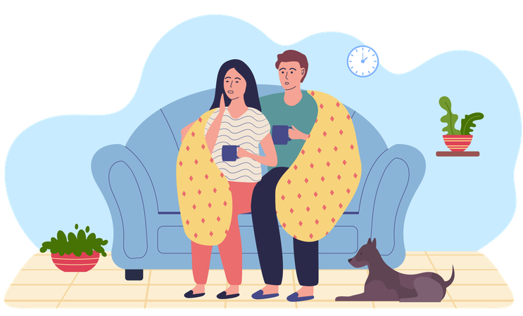 Casal em auto-isolamento  Ilustração