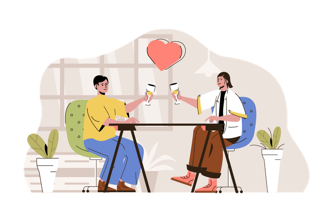 Casal em um jantar  Ilustração