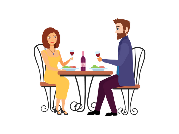 Casal em um jantar  Ilustração