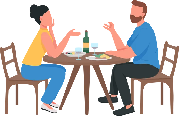 Casal em jantar romântico  Ilustração