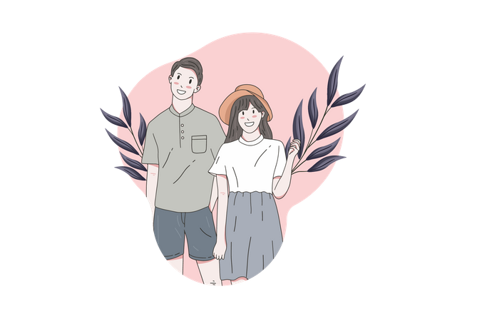 Casal um ao lado do outro para foto  Ilustração