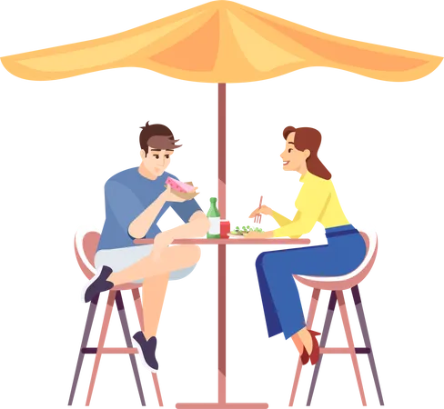 Casal em lua de mel almoçando  Ilustração