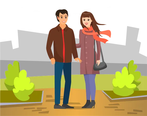 Casal em pé no parque  Ilustração