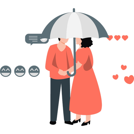 Casal parado muito perto sob o guarda-chuva  Ilustração