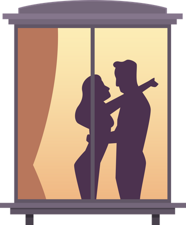 Casal em pé perto da janela  Ilustração