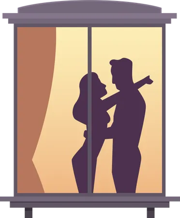 Casal em pé perto da janela  Ilustração