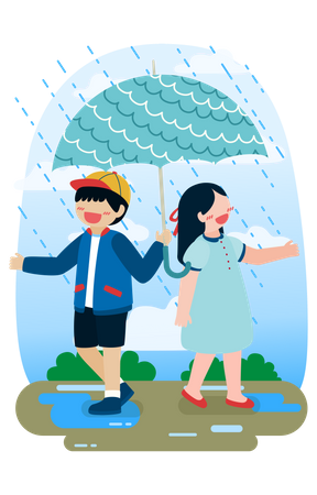 Casal em pé sob guarda-chuva  Ilustração