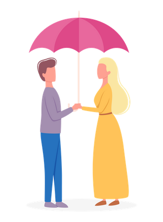 Casal em pé sob guarda-chuva  Ilustração