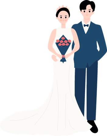 Casal em traje de casamento  Ilustração