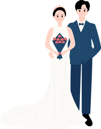 Casal em traje de casamento  Ilustração