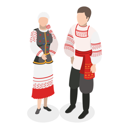 Casal em traje tradicional europeu  Ilustração