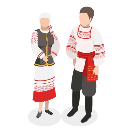 Casal em traje tradicional europeu  Ilustração