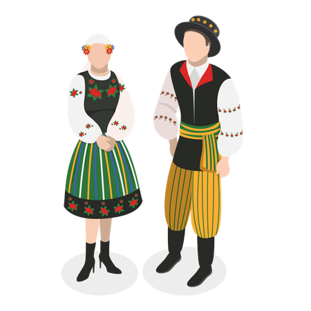 Casal em traje tradicional europeu  Ilustração