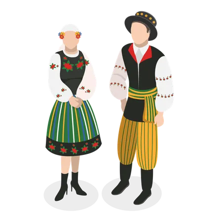 Casal em traje tradicional europeu  Ilustração