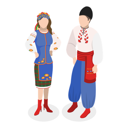 Casal em traje tradicional europeu  Ilustração