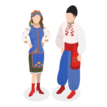 Casal em traje tradicional europeu  Ilustração