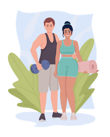 Casal esportivo com equipamento  Ilustração