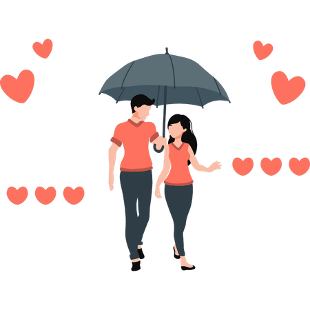 Casal está andando lá fora com guarda-chuva  Ilustração