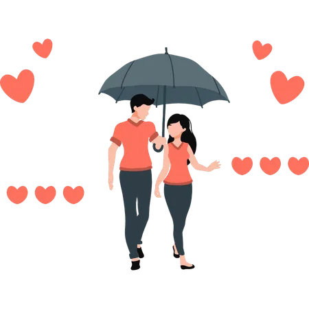 Casal está andando lá fora com guarda-chuva  Ilustração