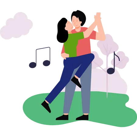 O casal está dançando ao som da música  Ilustração