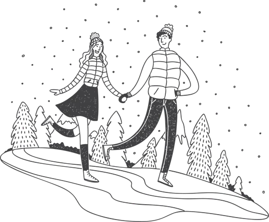 Casal está dançando na neve  Ilustração