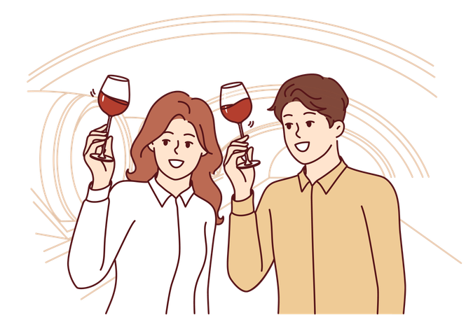 O casal está degustando vinho tinto  Ilustração