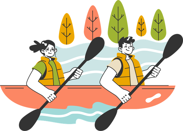 Casal está fazendo rafting  Ilustração