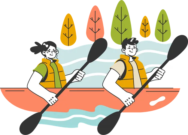 Casal está fazendo rafting  Ilustração