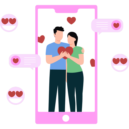 Casal está feliz com seu relacionamento online  Ilustração