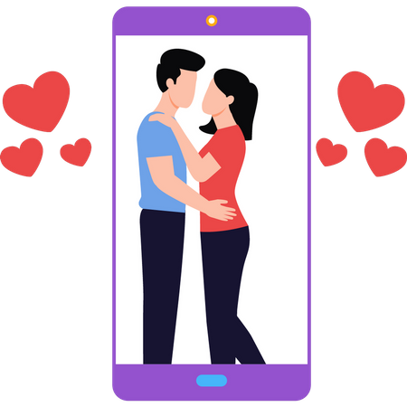 Casal está namorando em um telefone celular  Ilustração