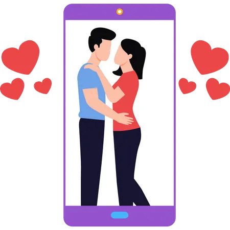 Casal está namorando em um telefone celular  Ilustração