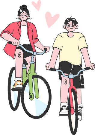 Casal está andando de bicicleta  Ilustração