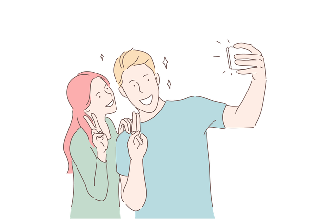 Casal está tirando selfie  Ilustração