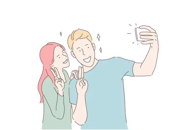 Casal está tirando selfie  Ilustração