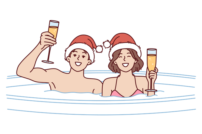 Casal está curtindo na piscina  Ilustração