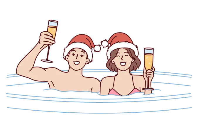 Casal está curtindo na piscina  Ilustração