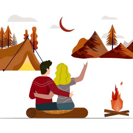 Casal fazendo acampamento  Ilustração